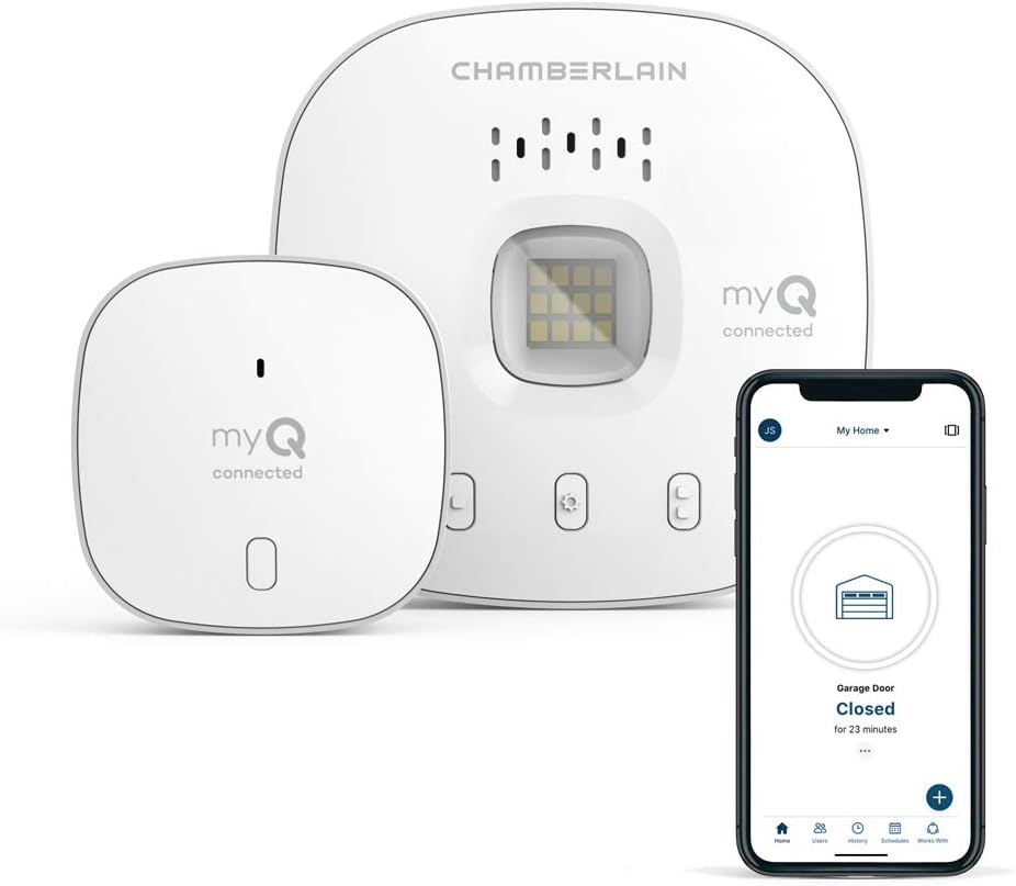 CHAMBERLAIN Smart Garage Control - Wireless Garage Hub and Sensor with Wifi  Bluetooth - Smartphone Controlled, myQ-G0401-ES, White