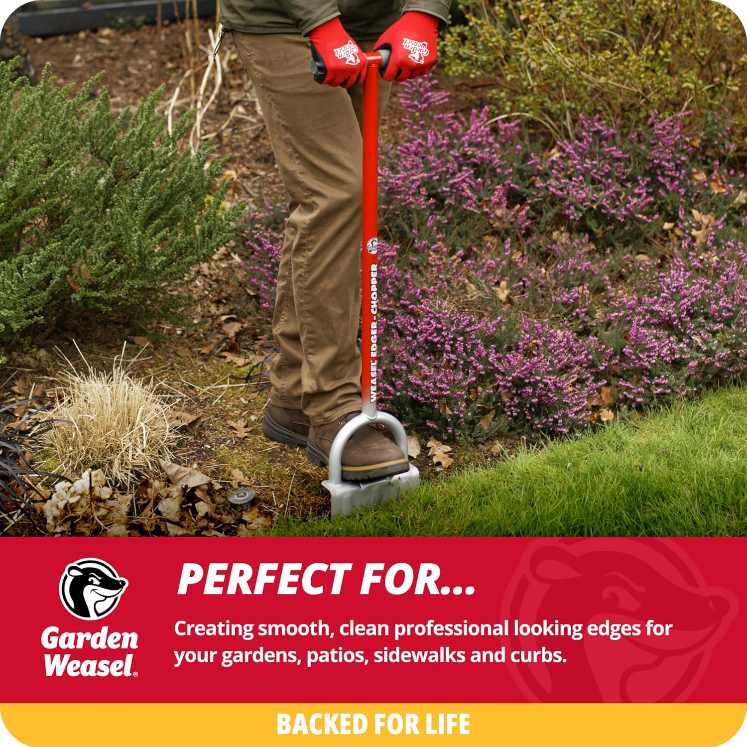 Garden Weasel Edger-Chopper - Long Handle | Garden Beds, Patios, Trenches, Sidewalks, Driveways, and More | Lawn and Landscaping Tool, T Grip, Sod Cutter | 91714