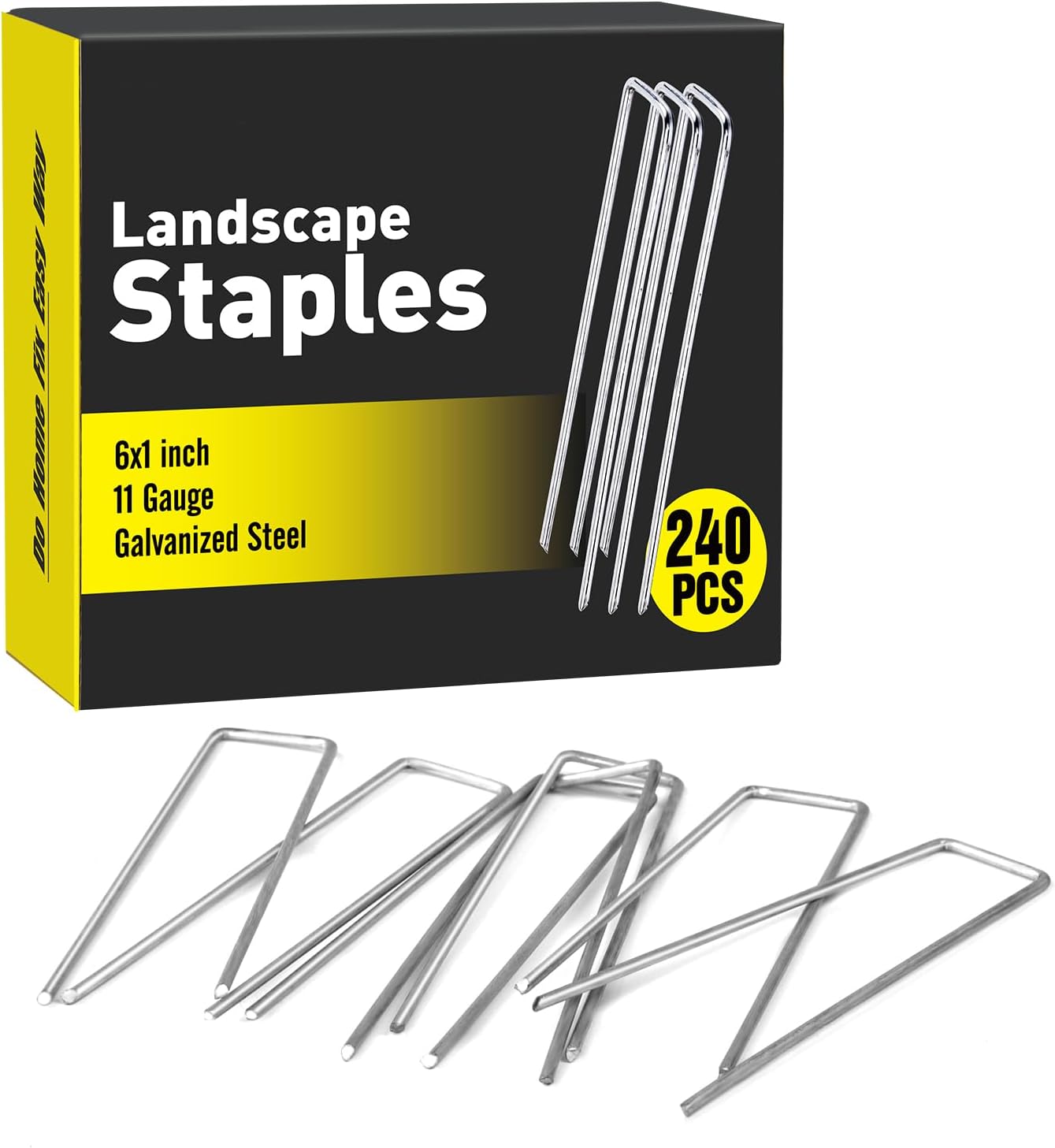 HongWay 240pcs Landscape Staples, 6 Inch 11 Gauge Galvanized Garden Stakes and U-Shaped Pins for Landscaping Fabric Barrier Irrigation Tubing