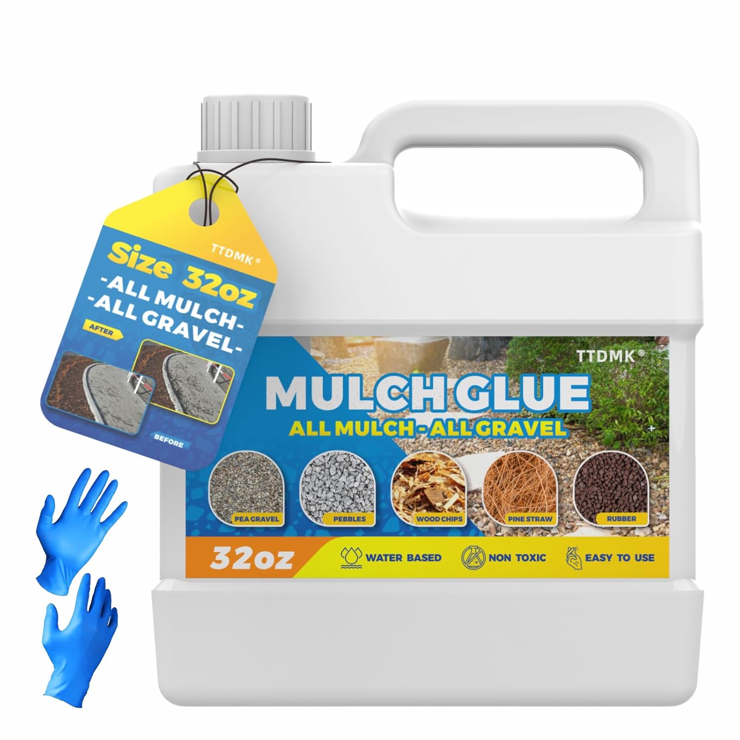 Landscaping Mulch Glue, Concentrate Mulch Rock Glue, Pea Gravel Glue, Fast Drying Mulch Landscape Lock Adhesive, Non Toxic Mulch Stay Binder, Mulch Glue for Stones, Bark, Pea Gravel, Rock, Leaf